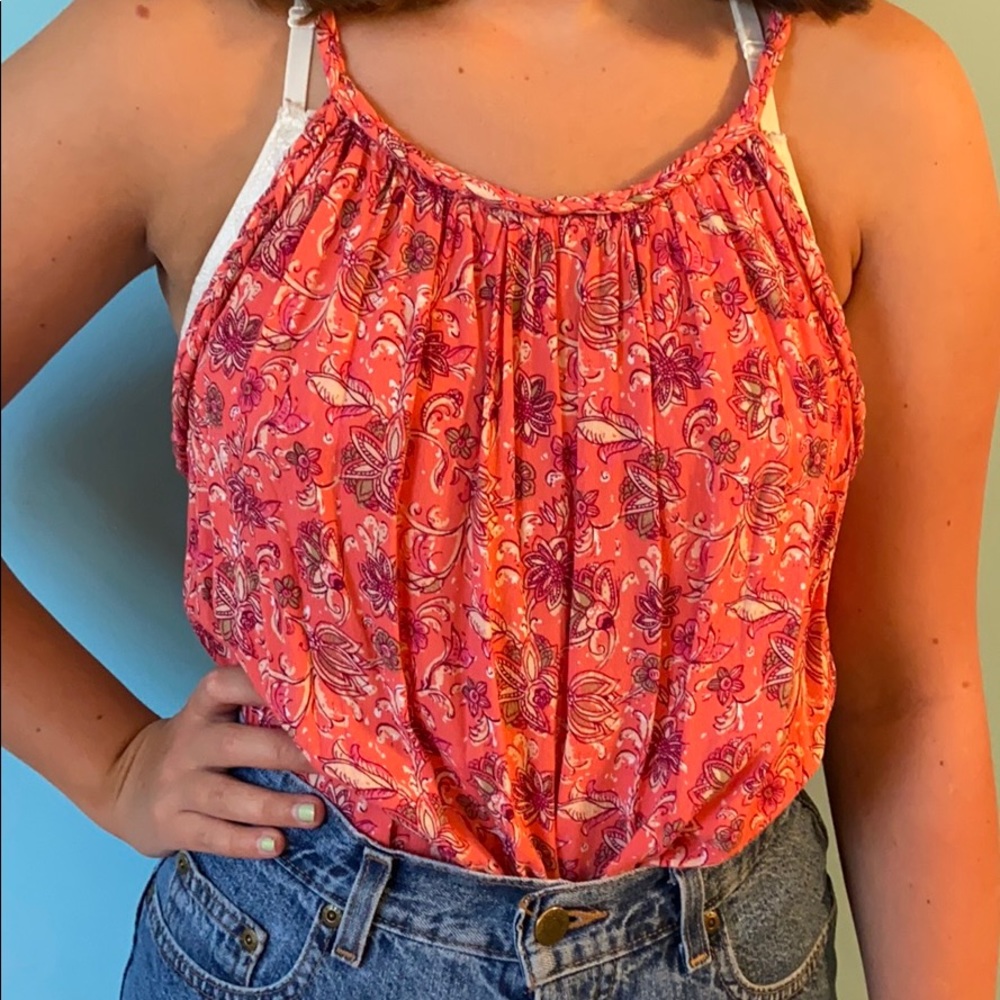 Braided Strap Floral Coral Tank 🌸